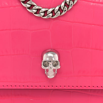 Alexander McQueen Calfskin Crocodile Embossed Skull Mini Crossbody Bag Pink 7 of 11