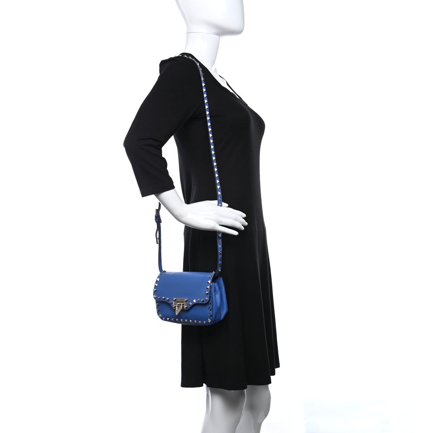 Valentino Garavani Vitello Mini Rockstud Flap Saddle Crossbody Bag Light Sapphire 2 of 9