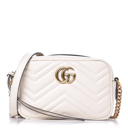 Gucci Calfskin Matelasse Mini GG Marmont Chain Shoulder Bag White 1 of 9