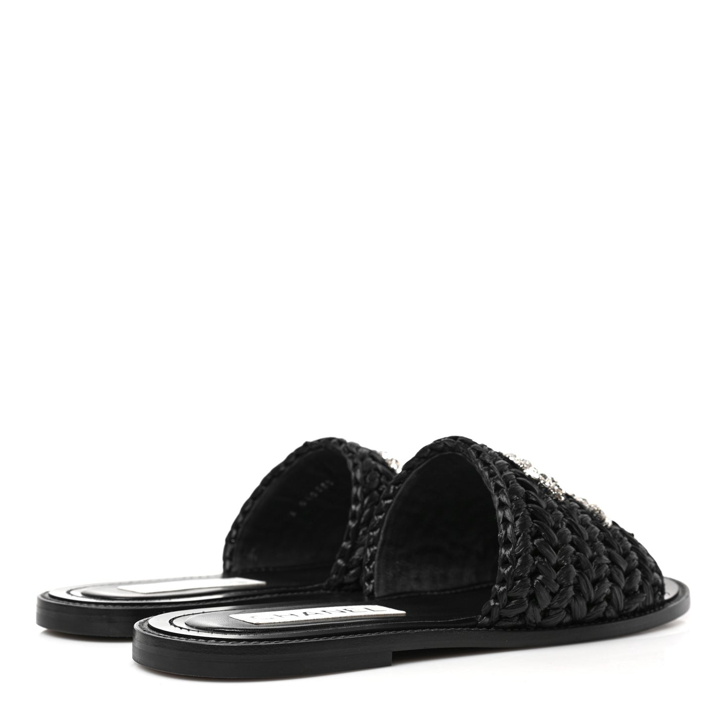 Raffia Crystal CC Mules Sandals 38.5 Black