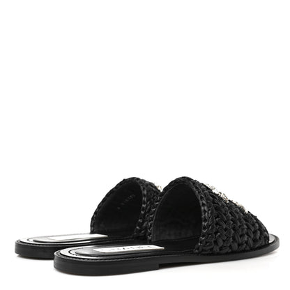 Chanel Raffia Crystal CC Mules Sandals 38.5 Black 4 of 9