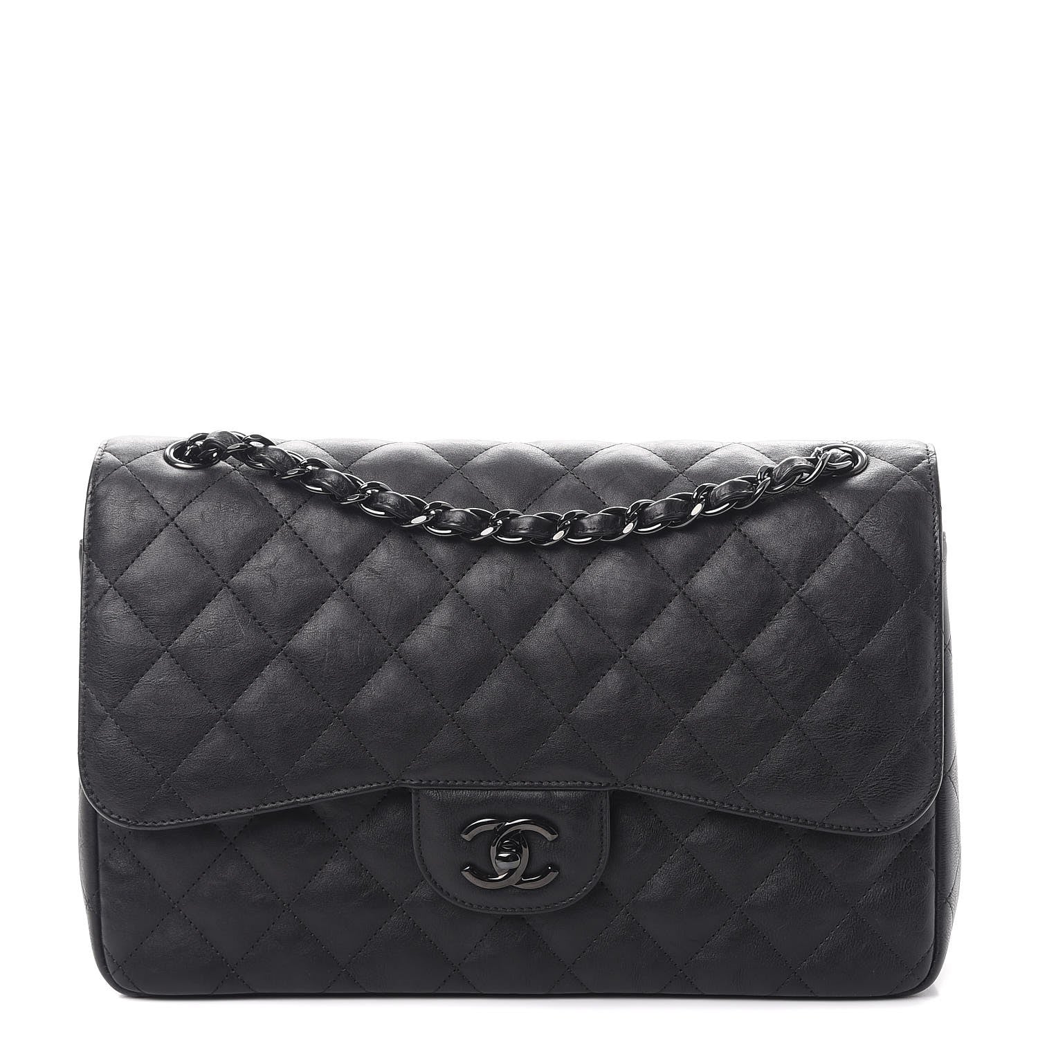 Chanel Crumpled Calfskin Quilted Jumbo Double Flap So Black 1 of 10