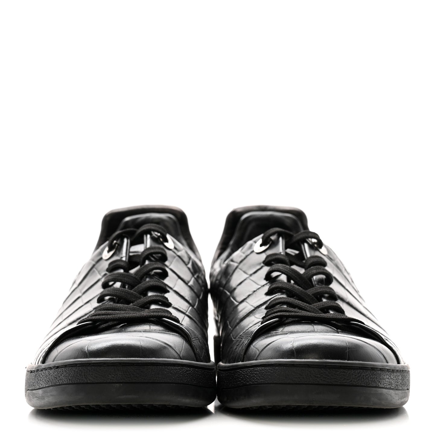 Calfskin Crocodile Embossed Frontrow Mens Sneakers 8 Black