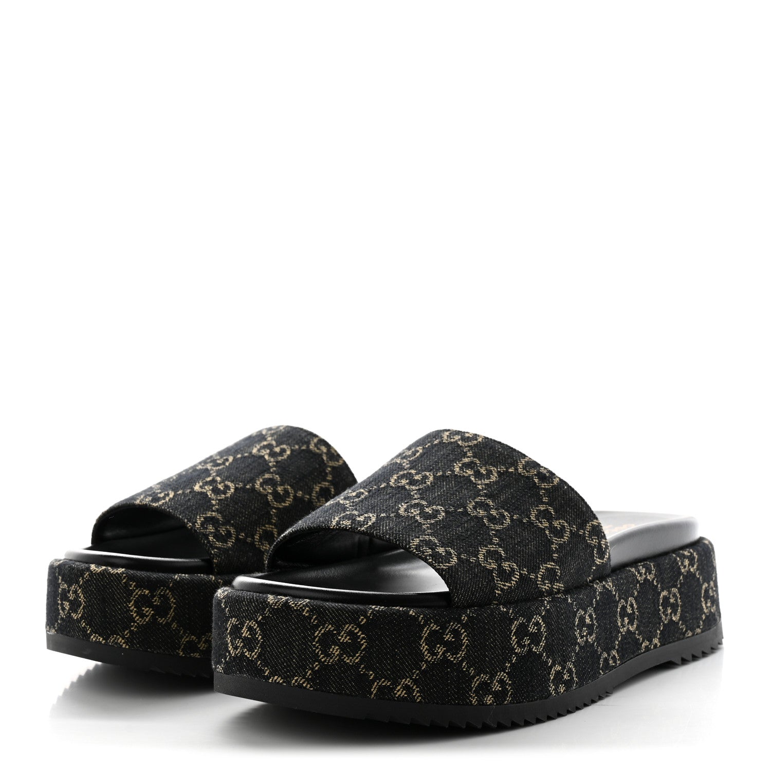 Gucci Jacquard Black Denim GG Monogram Angelina Platform 55mm Slide Sandals 38 Black Ivory 3 of 9