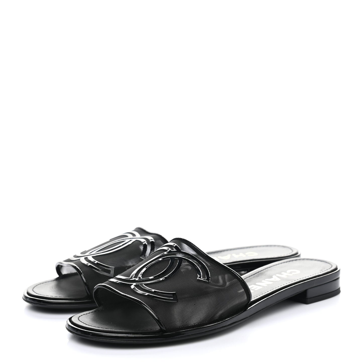 Mesh Patent Calfskin CC Mules 37 Black