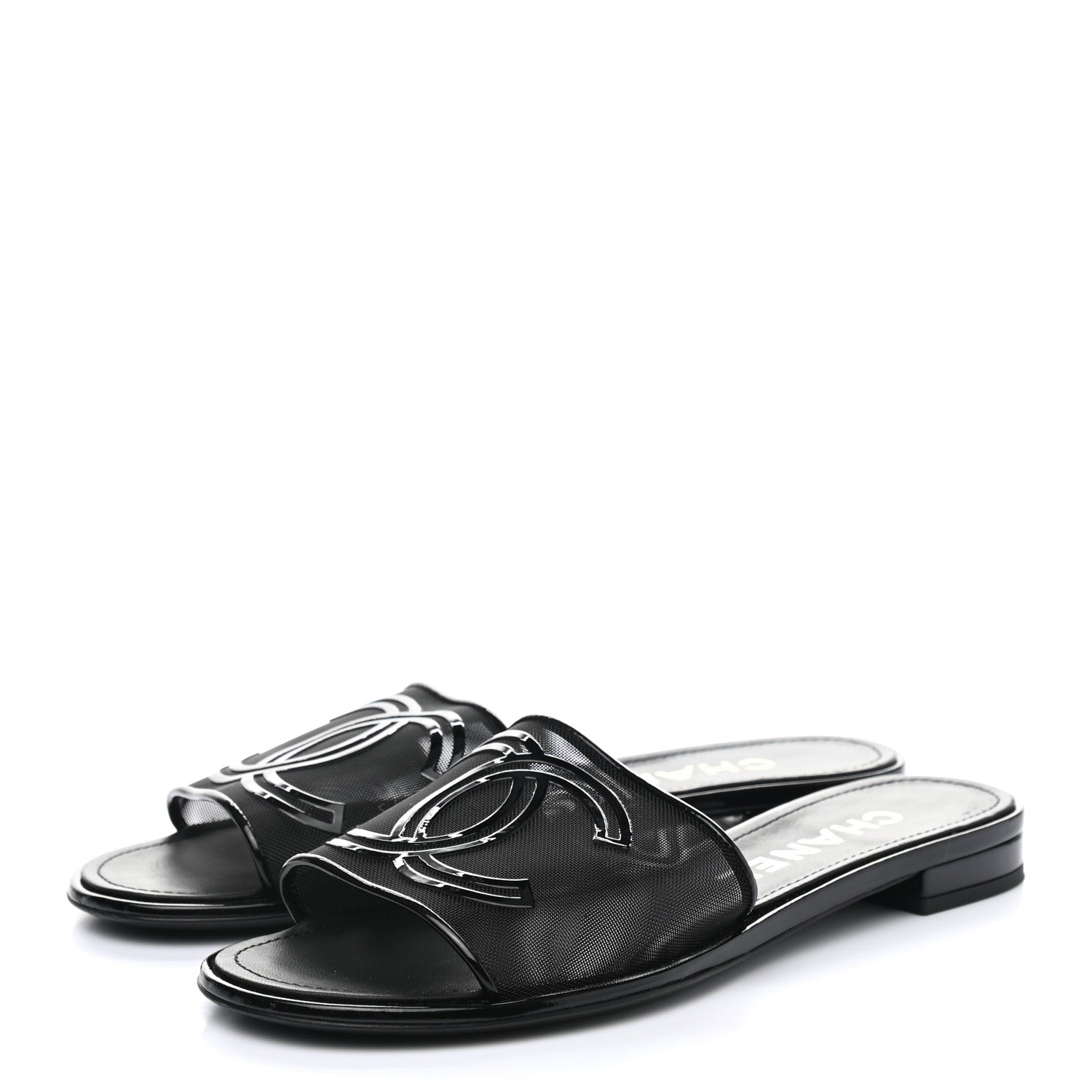 Chanel Mesh Patent Calfskin CC Mules 37 Black 3 of 9