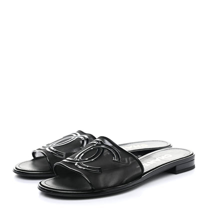 Chanel Mesh Patent Calfskin CC Mules 37 Black 3 of 9