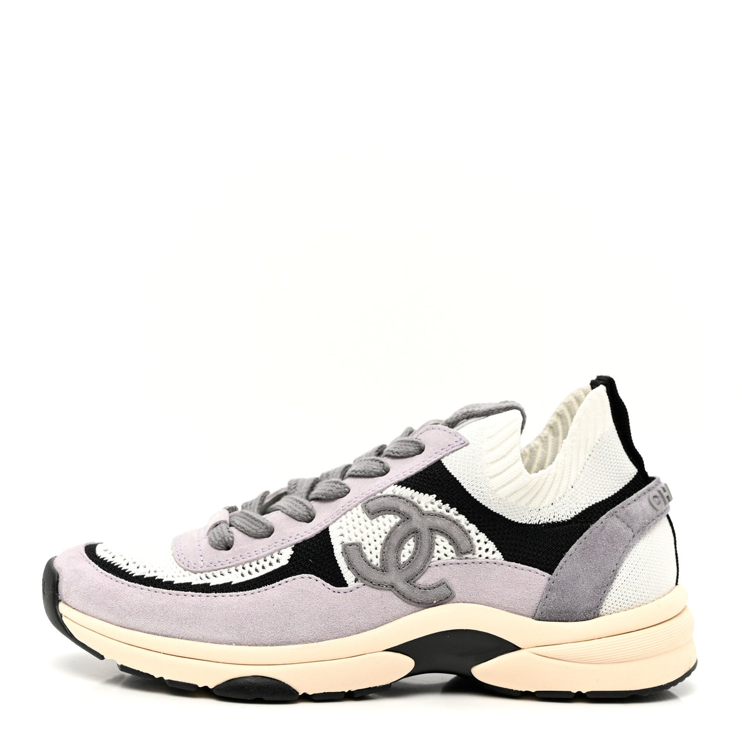 Mesh Suede Fabric Womens CC Sneakers 39 White Black Purple Dark Purple