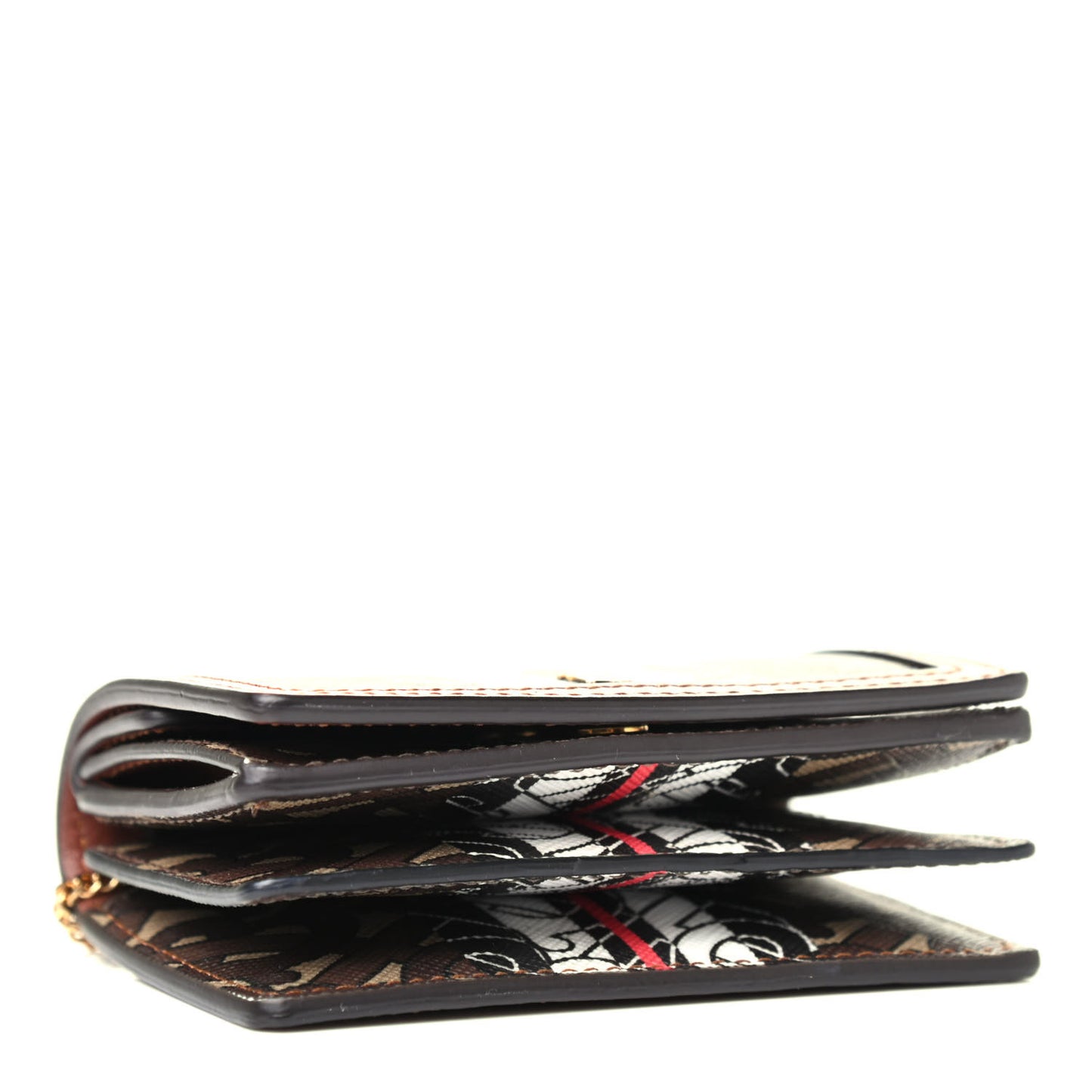 E-Canvas Monogram Stripe Jessie Chain Card Case Bridle Brown