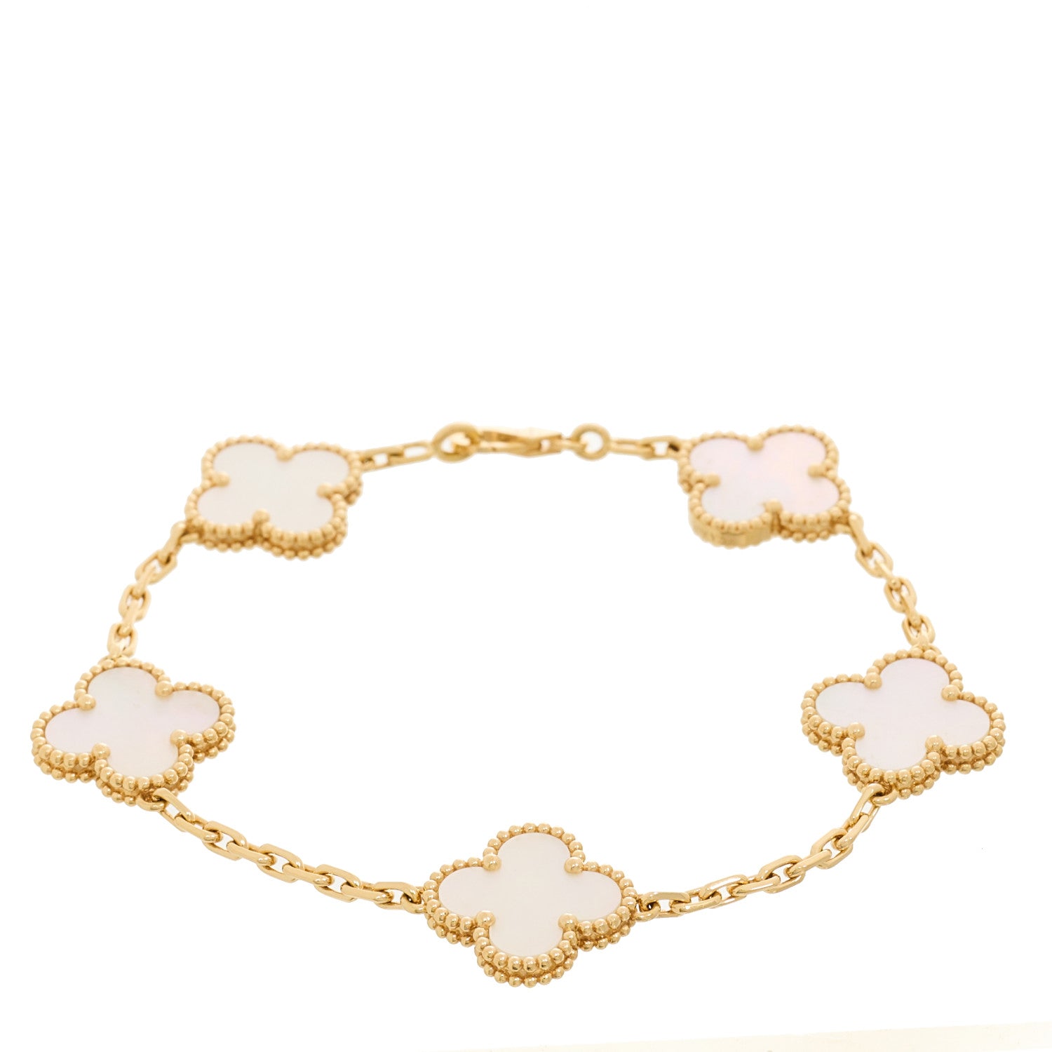 Van Cleef & Arpels 18K Yellow Gold Mother of Pearl 5 Motifs Vintage Alhambra Bracelet 1 of 5