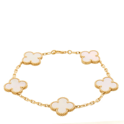 Van Cleef & Arpels 18K Yellow Gold Mother of Pearl 5 Motifs Vintage Alhambra Bracelet 1 of 5