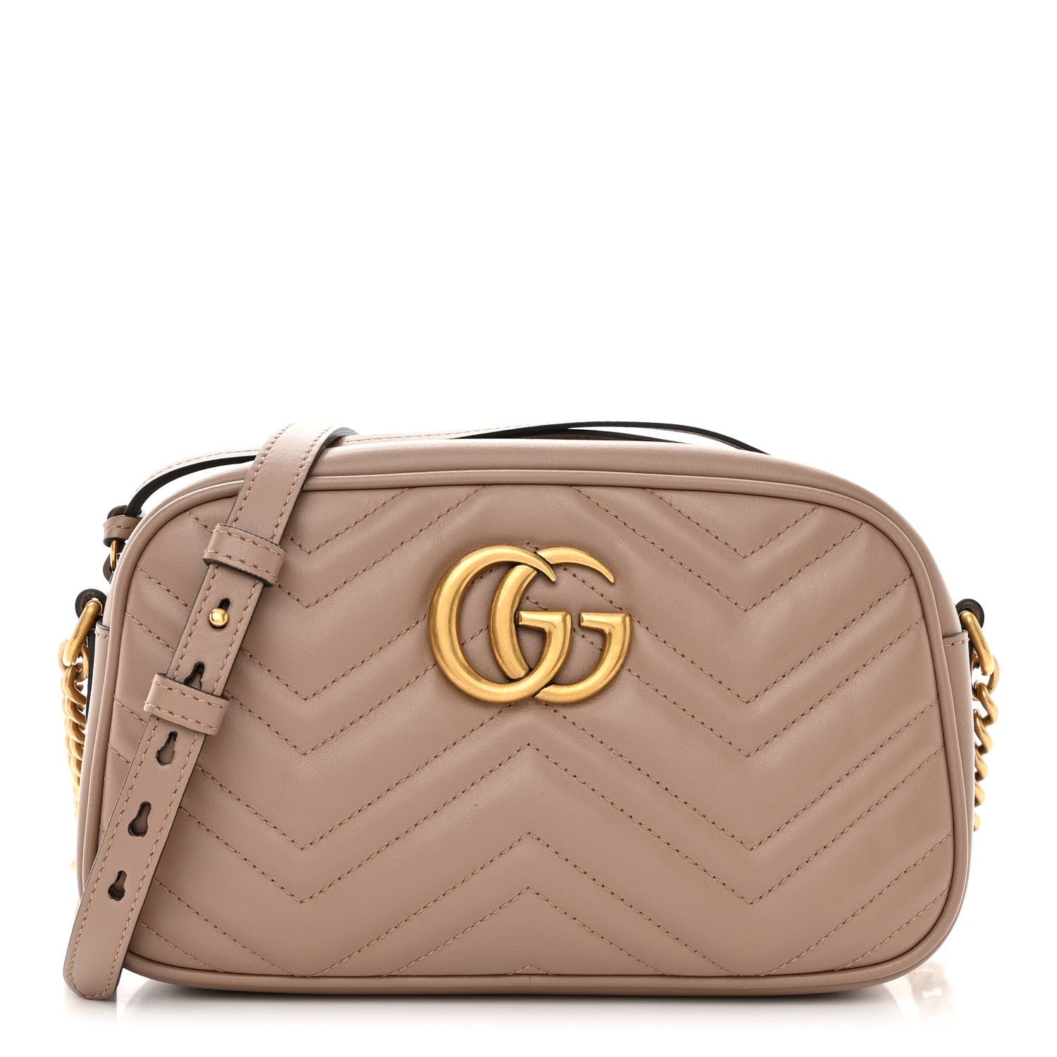 GUCCI Calfskin Matelasse Small GG Marmont Chain Shoulder Bag Porcelain Rose