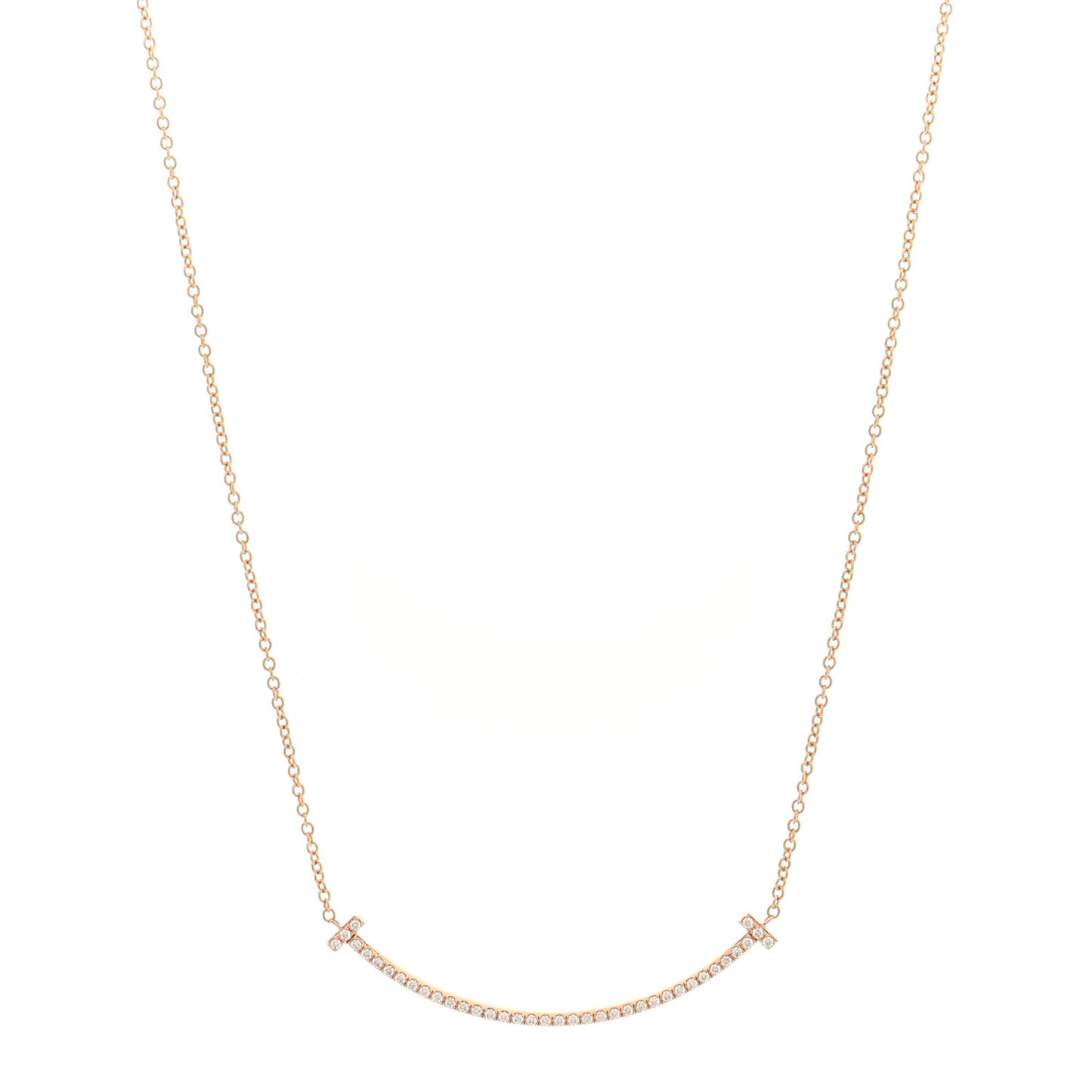 18K Rose Gold Diamond Small T Smile Pendant Necklace