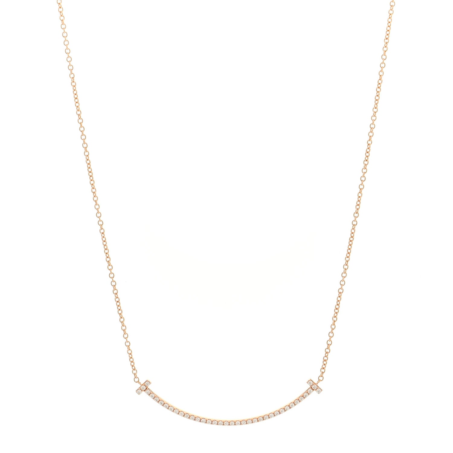 Tiffany 18K Rose Gold Diamond Small T Smile Pendant Necklace 1 of 5