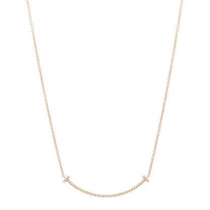 Tiffany 18K Rose Gold Diamond Small T Smile Pendant Necklace 1 of 5