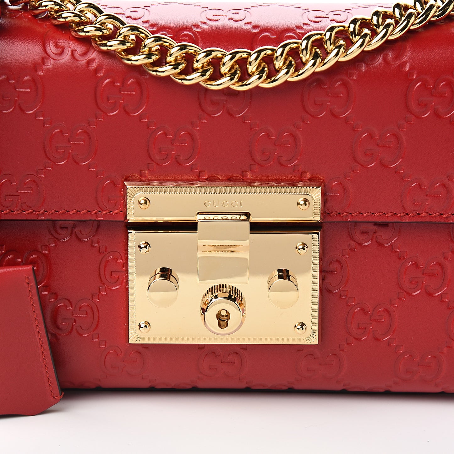 Guccissima Small Padlock Shoulder Bag Hibiscus Red