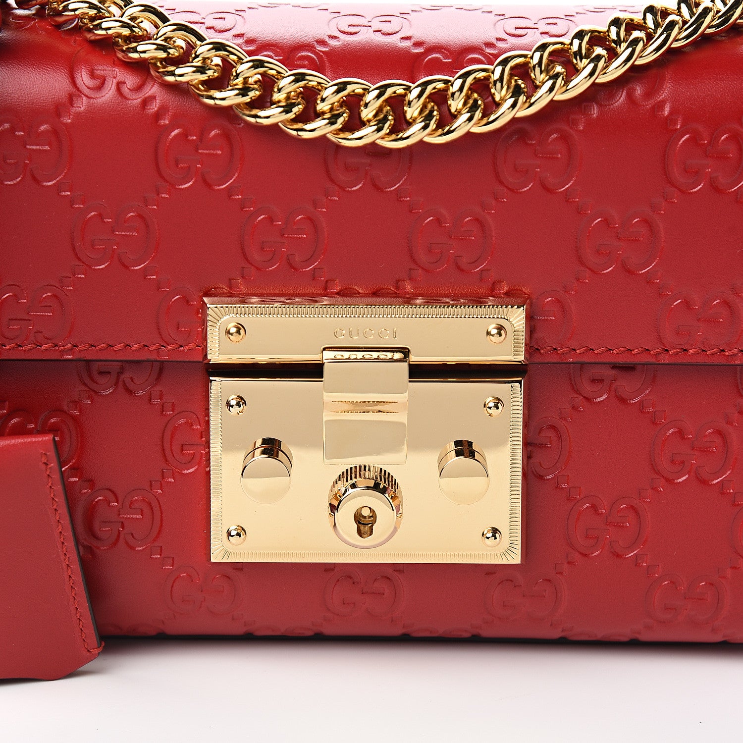 Gucci Guccissima Small Padlock Shoulder Bag Hibiscus Red 9 of 9