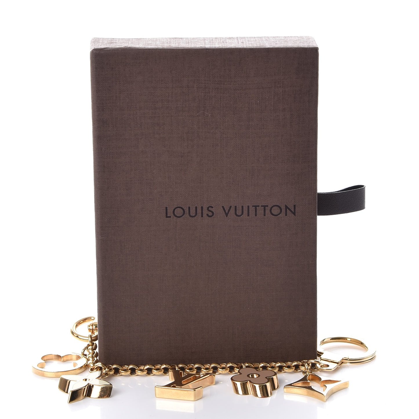 Brass Enamel Fleur De Monogram Bag Charm Chain Gold