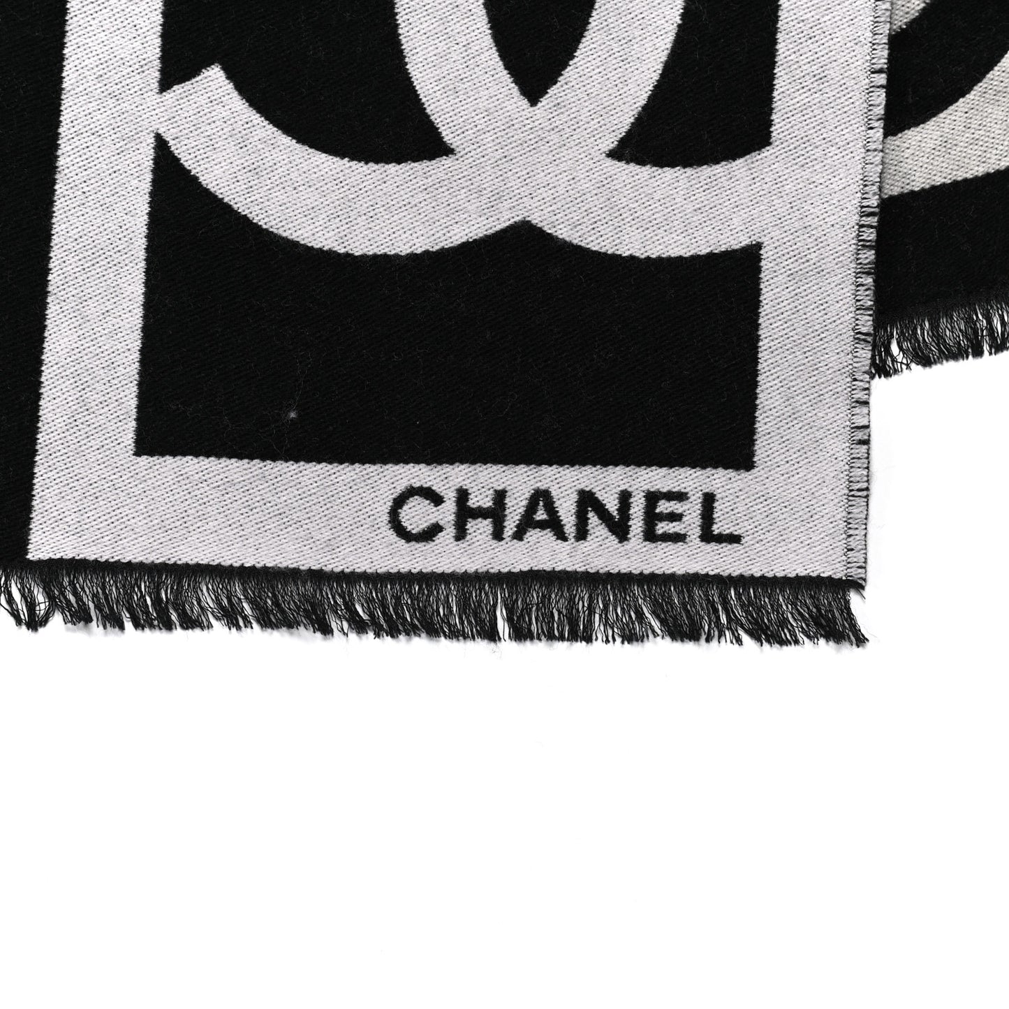 Cashmere Wool Silk CC Logo Stole Black Multicolor