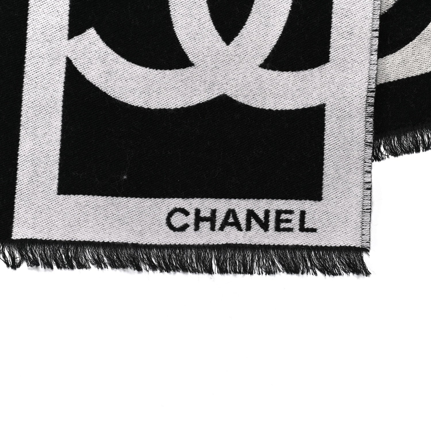 Chanel Cashmere Wool Silk CC Logo Stole Black Multicolor 4 of 4