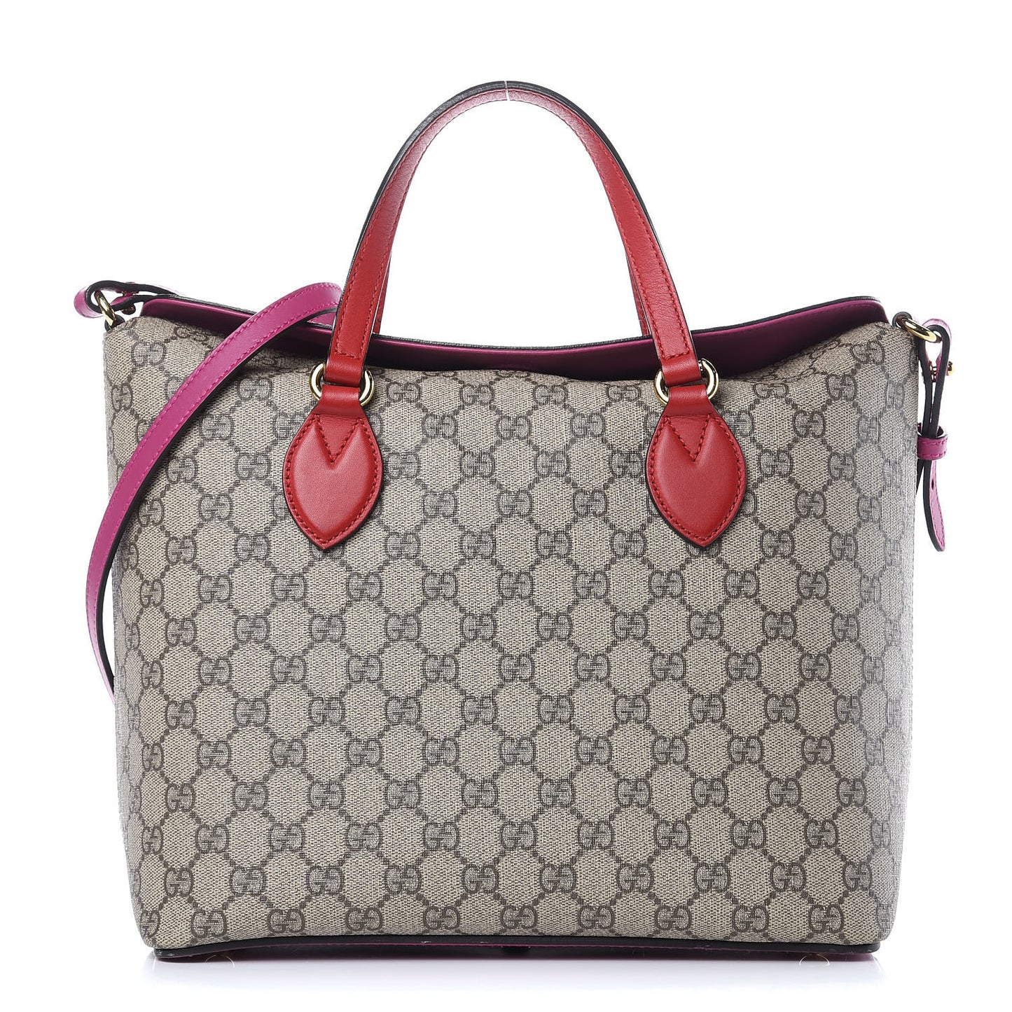 GG Supreme Monogram Linea A Foldover Tote Beige Hibiscus Red New Rosette