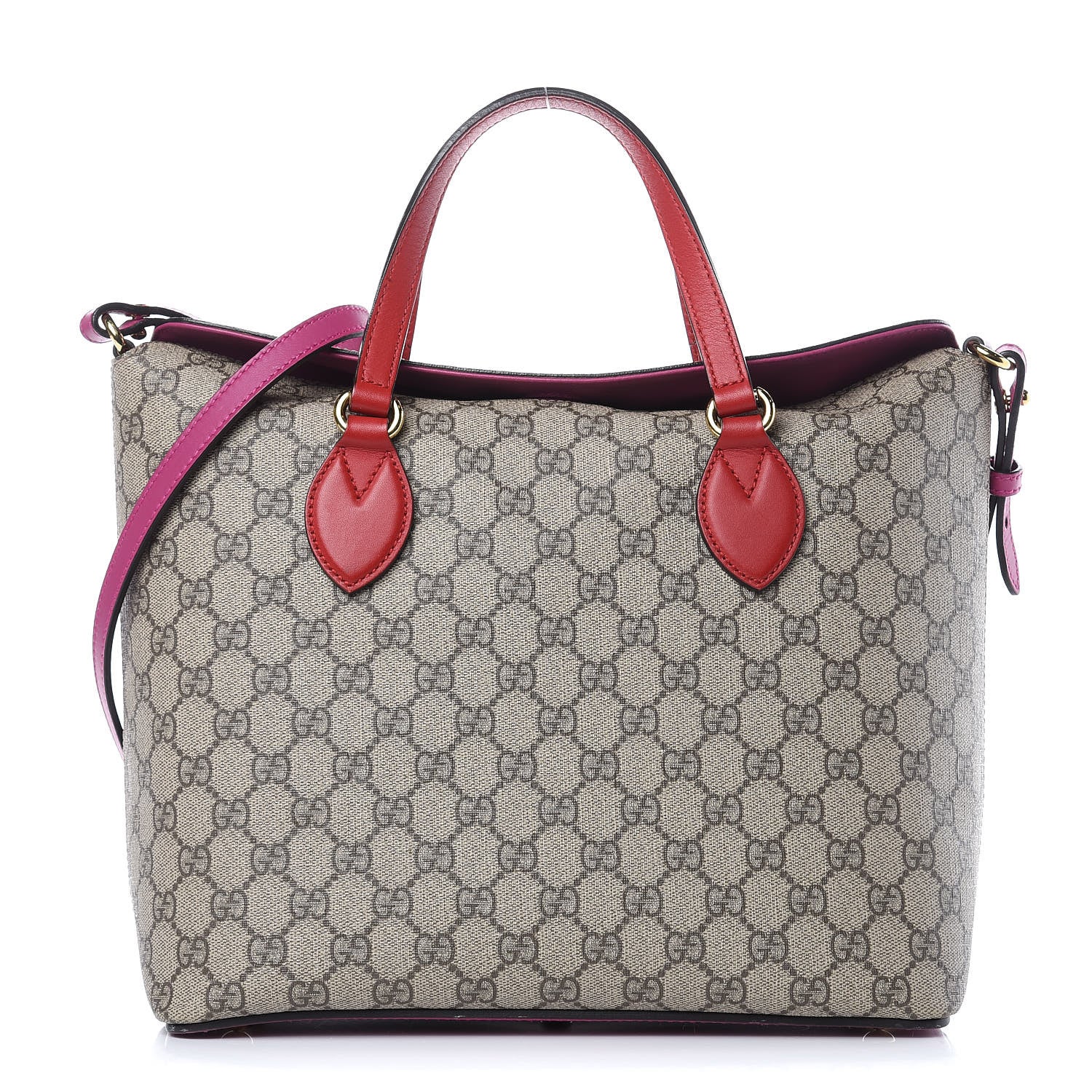 Gucci GG Supreme Monogram Linea A Foldover Tote Beige Hibiscus Red New Rosette 1 of 16