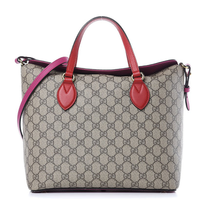 Gucci GG Supreme Monogram Linea A Foldover Tote Beige Hibiscus Red New Rosette 1 of 16