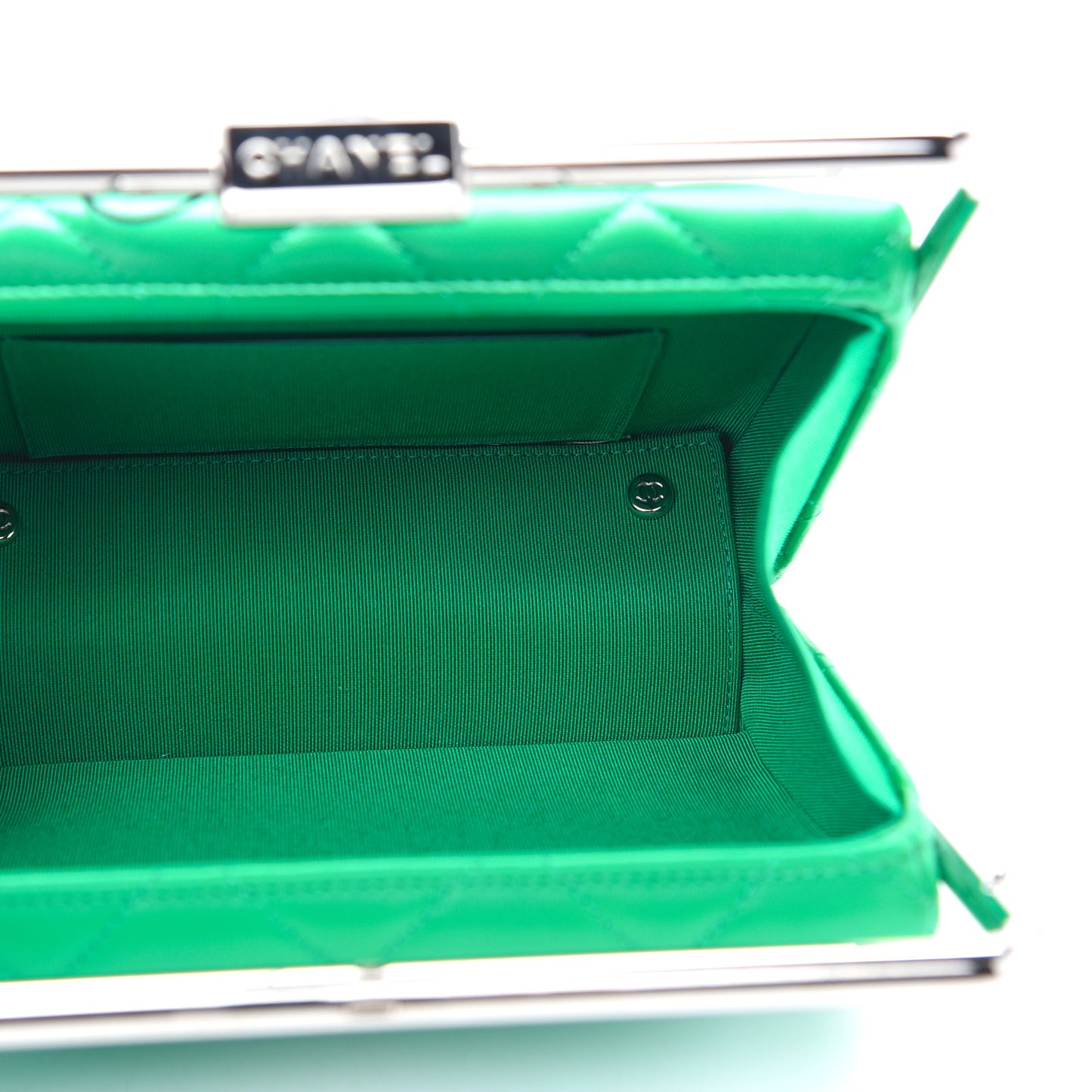 Quilted Lambskin Metal Bar Clutch Bag Green