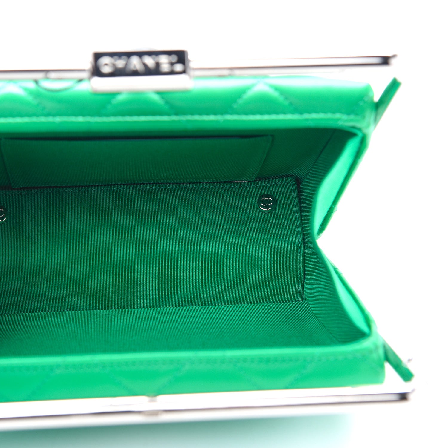 Chanel Quilted Lambskin Metal Bar Clutch Bag Green 5 of 9