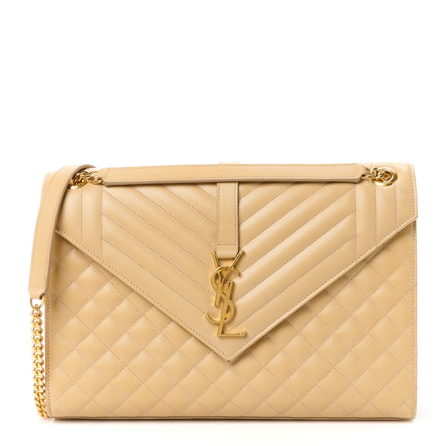 Saint Laurent Grain De Poudre Textured Mixed Matelasse Triquilt Large Monogram Satchel Dark Beige 1 of 21
