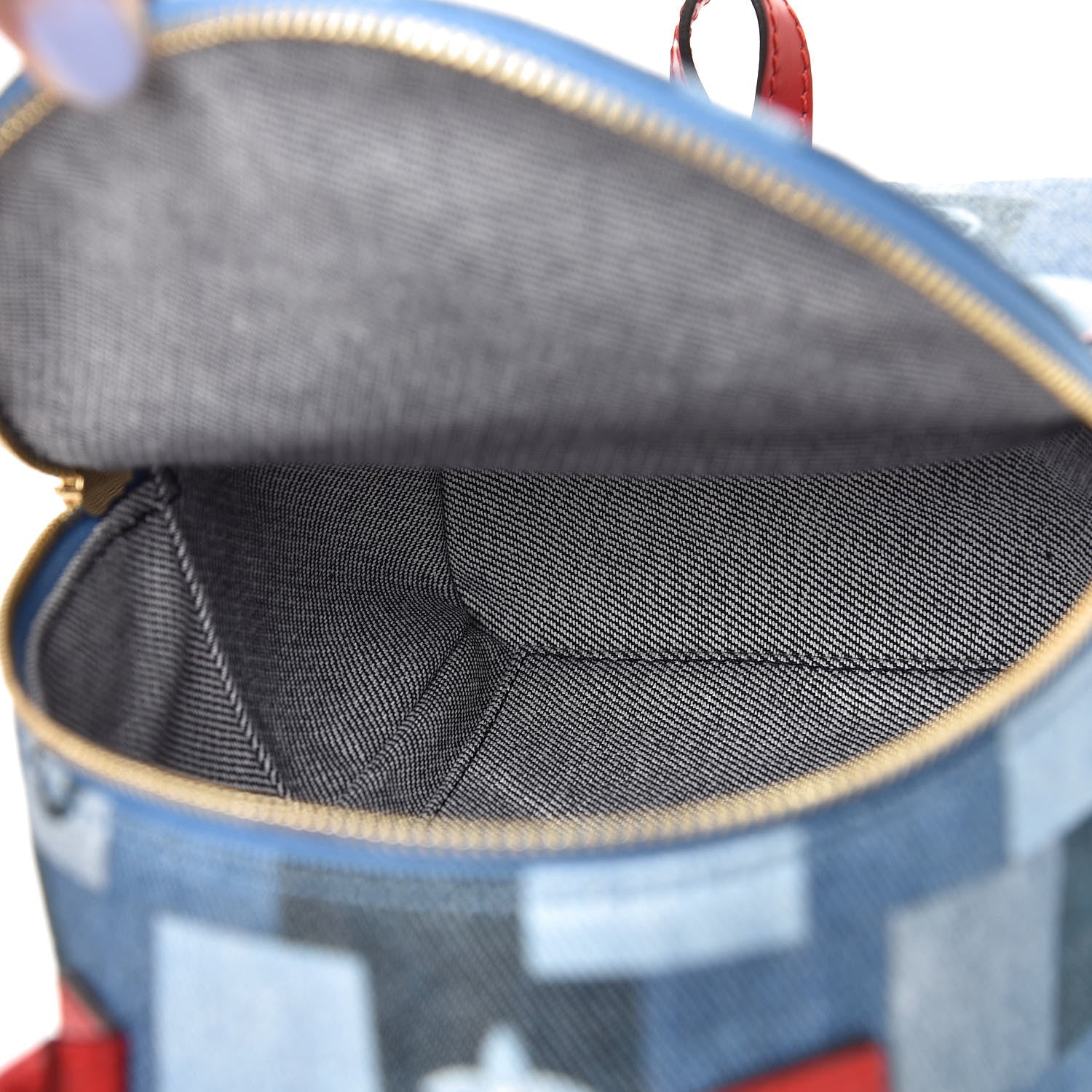 Louis Vuitton Denim Damier Monogram Patchwork Palm Springs Backpack Mini Blue Rouge 6 of 9