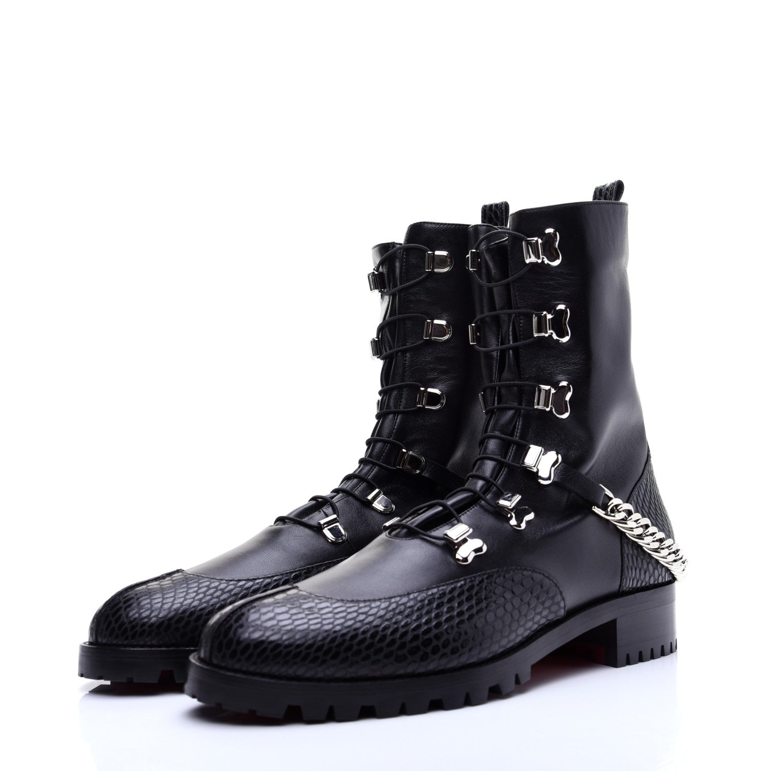 Christian Louboutin Calfskin Snake Print Horse Guarda Flat Boots 40.5 Black 4 of 12