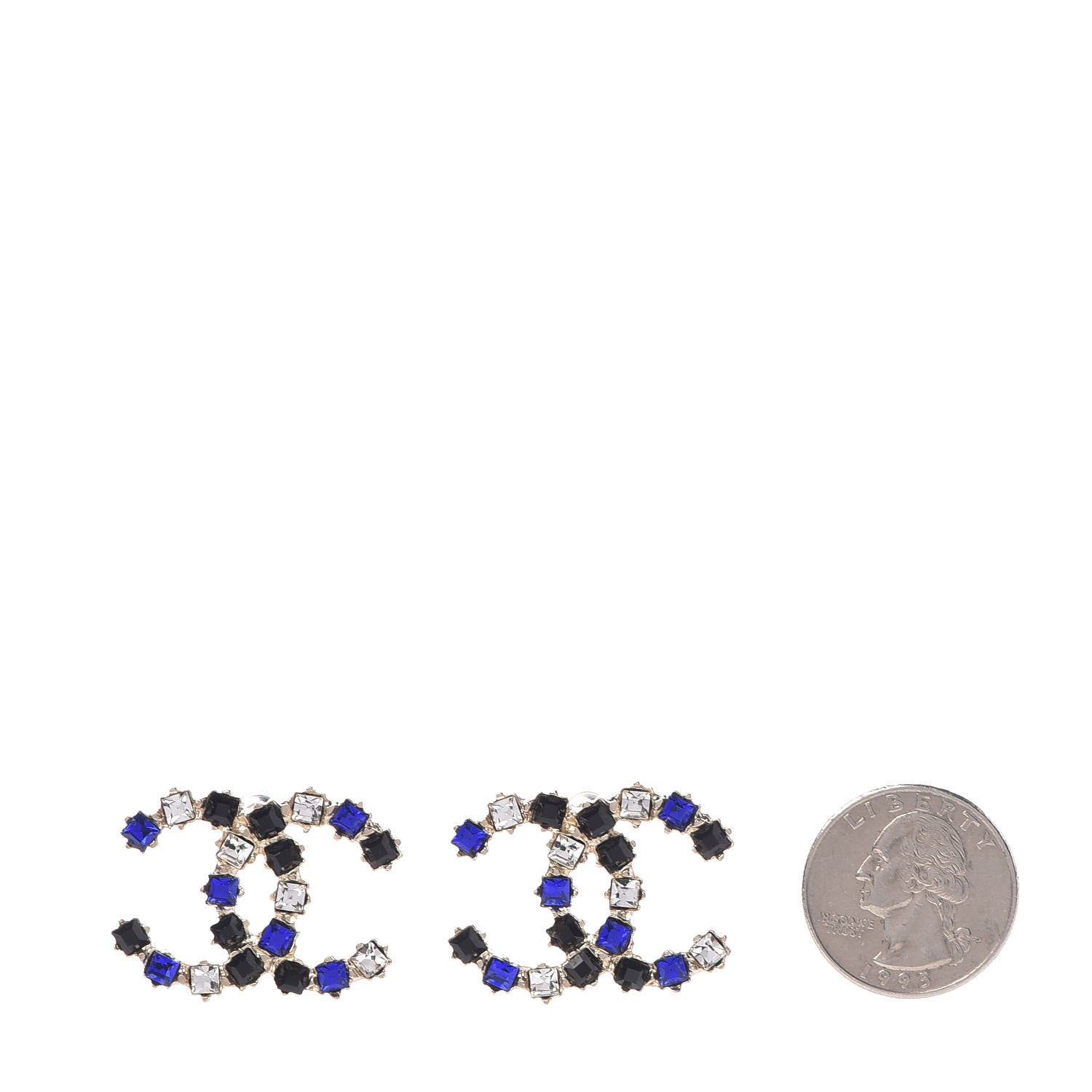 Chanel Crystal CC Earrings Gold Black Blue 2 of 5