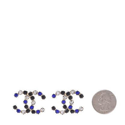 Chanel Crystal CC Earrings Gold Black Blue 2 of 5