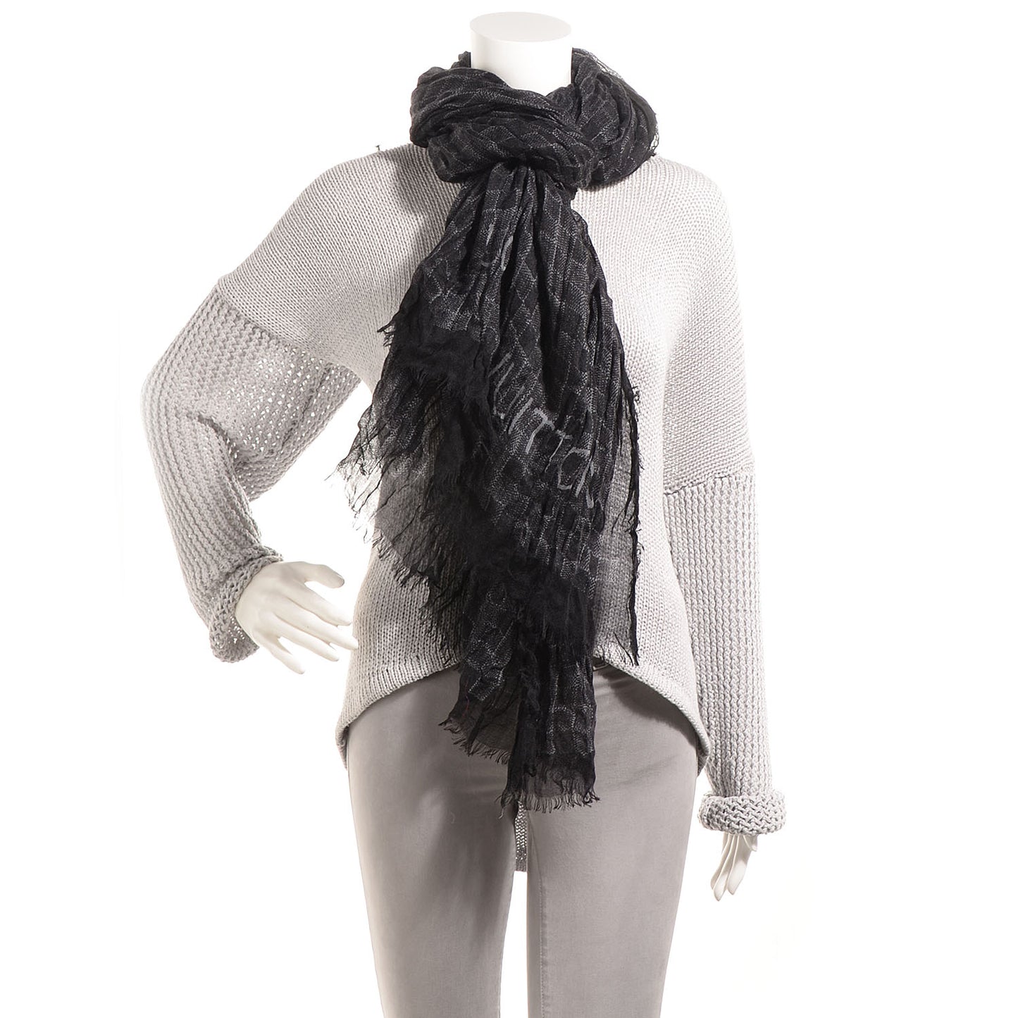 Cashmere Silk Damier Etole Stole Black