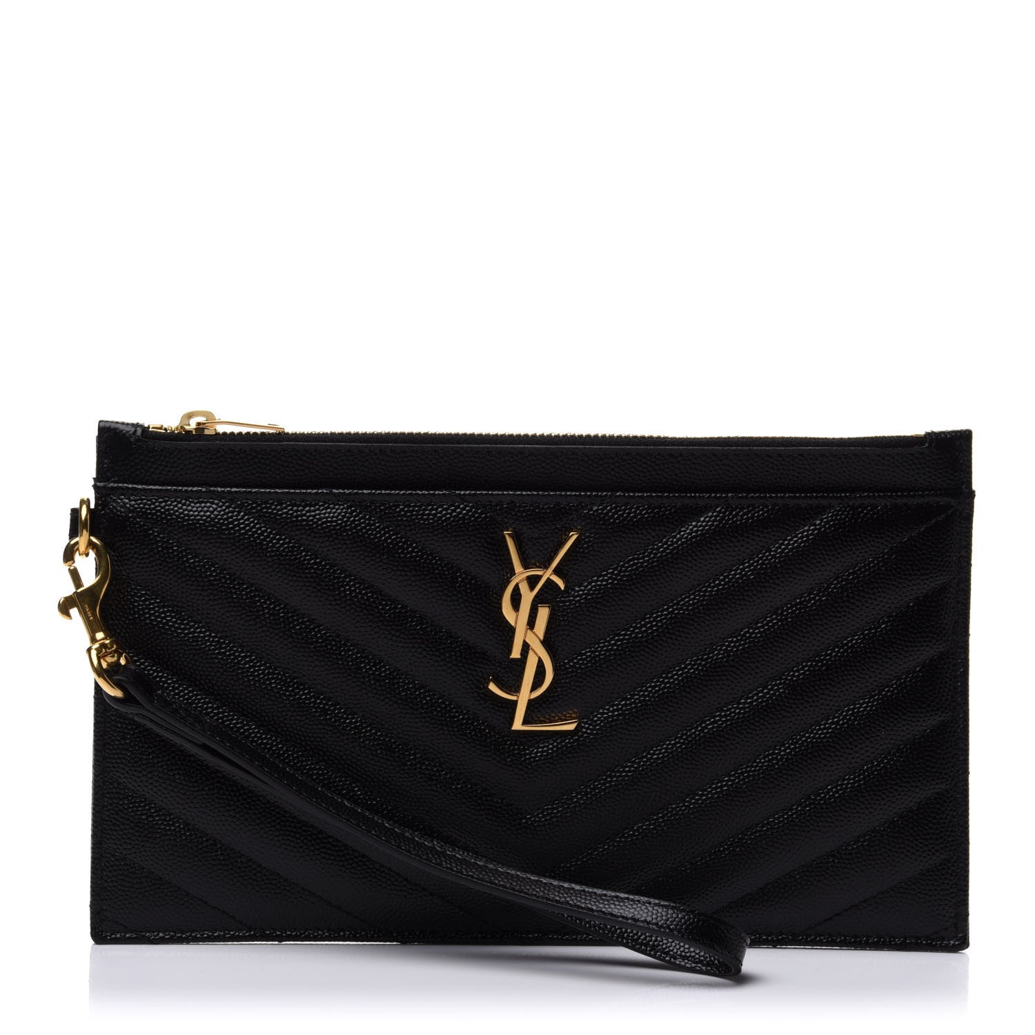 Saint Laurent Grain De Poudre Chevron Monogram Large Bill Pouch Black 1 of 10