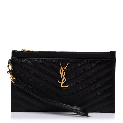 Saint Laurent Grain De Poudre Chevron Monogram Large Bill Pouch Black 1 of 10