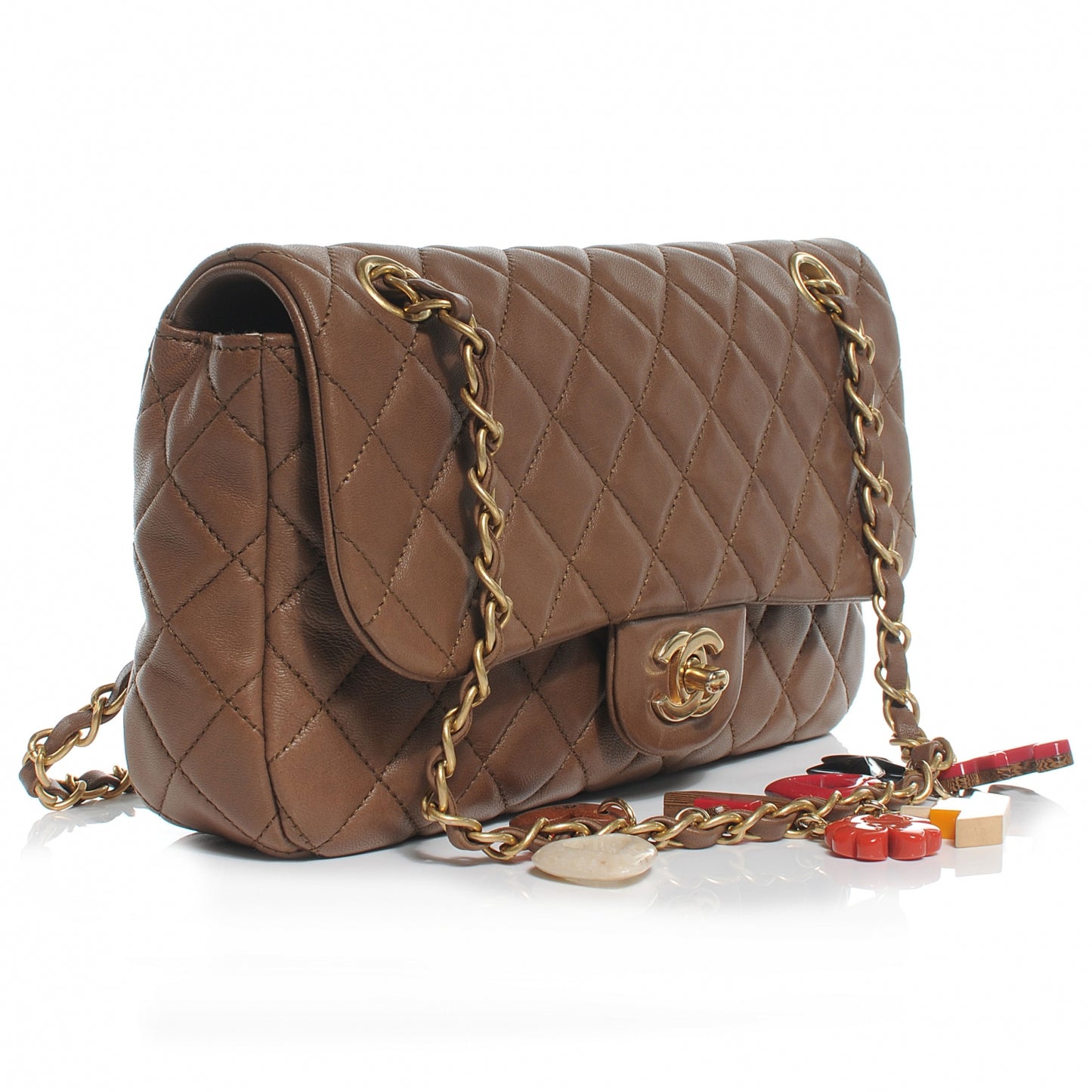 Lambskin Quilted Cruise Charm Medium Flap Brown