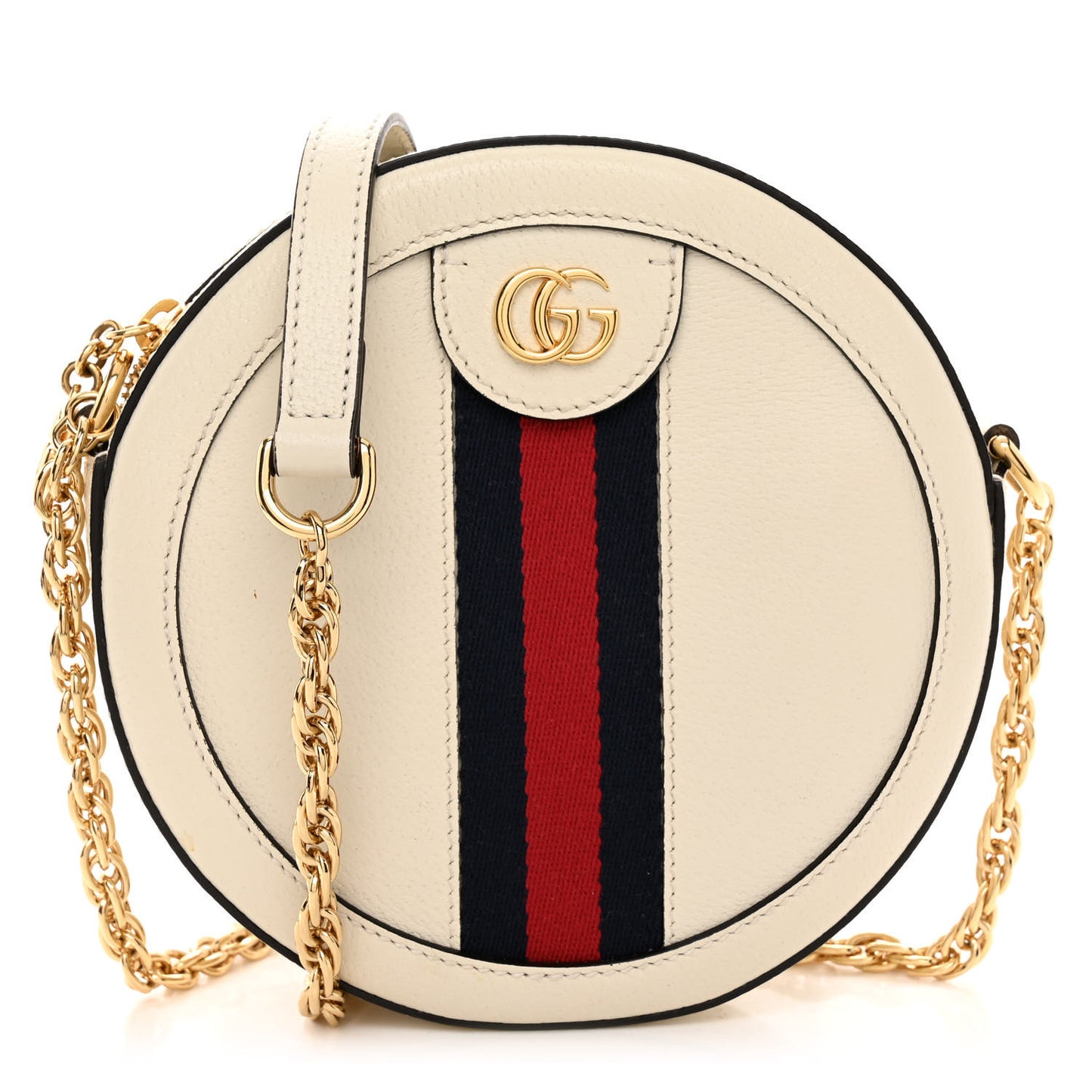 Textured Calfskin Web Mini Ophidia Round Shoulder Bag Mystic White