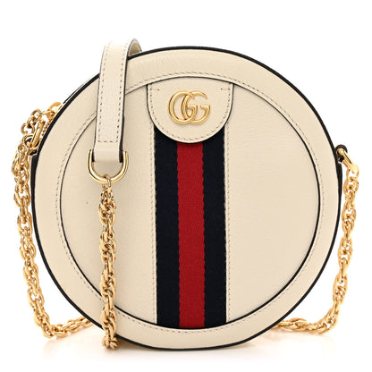 Gucci Textured Calfskin Web Mini Ophidia Round Shoulder Bag Mystic White 1 of 10
