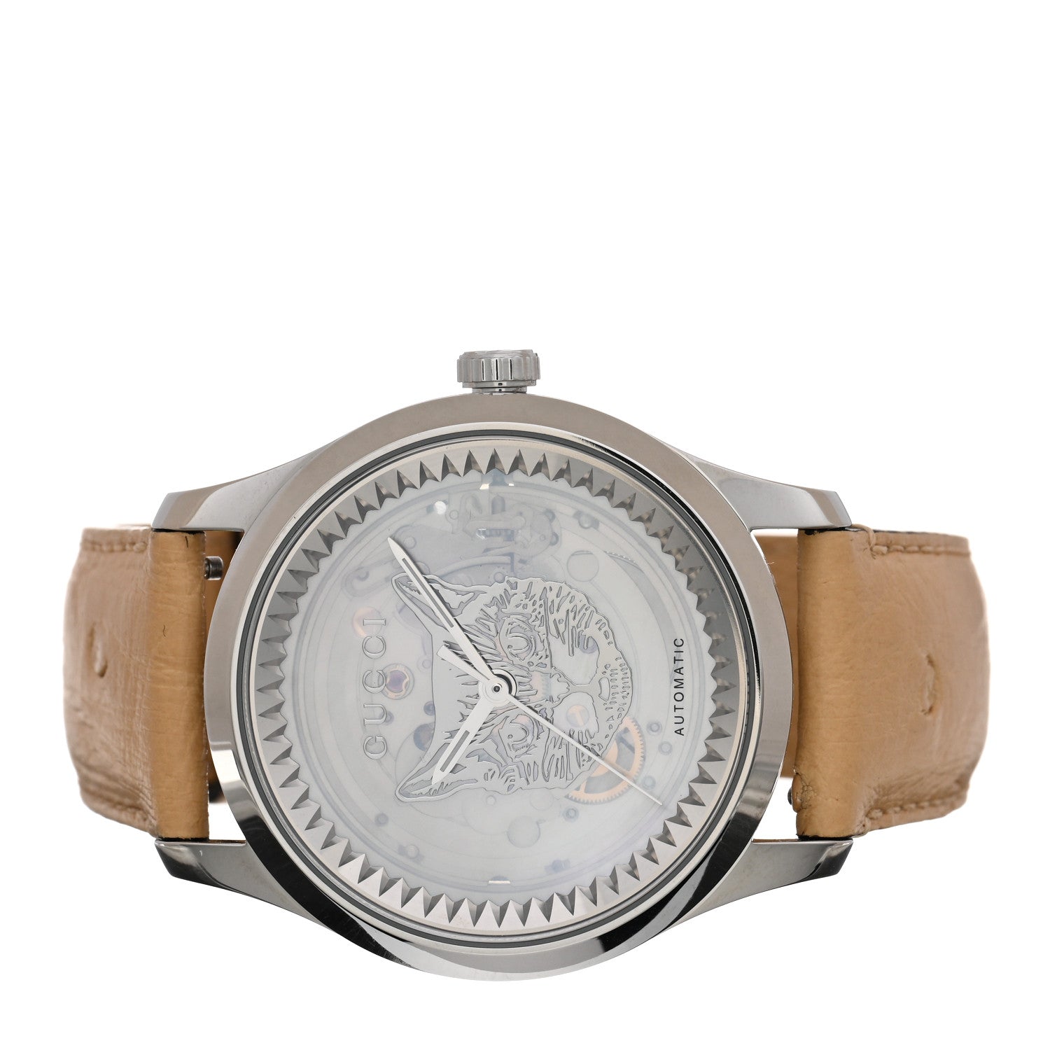 Gucci Stainless Steel Ostrich Mother of Pearl 38mm G-Timeless Cat Automatic Watch 2 of 4