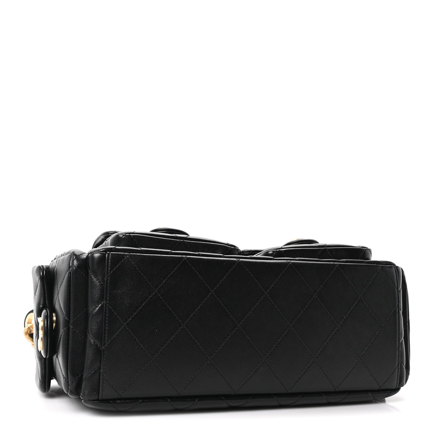 Shiny Lambskin Quilted Large Trendy Pockets Hobo Black