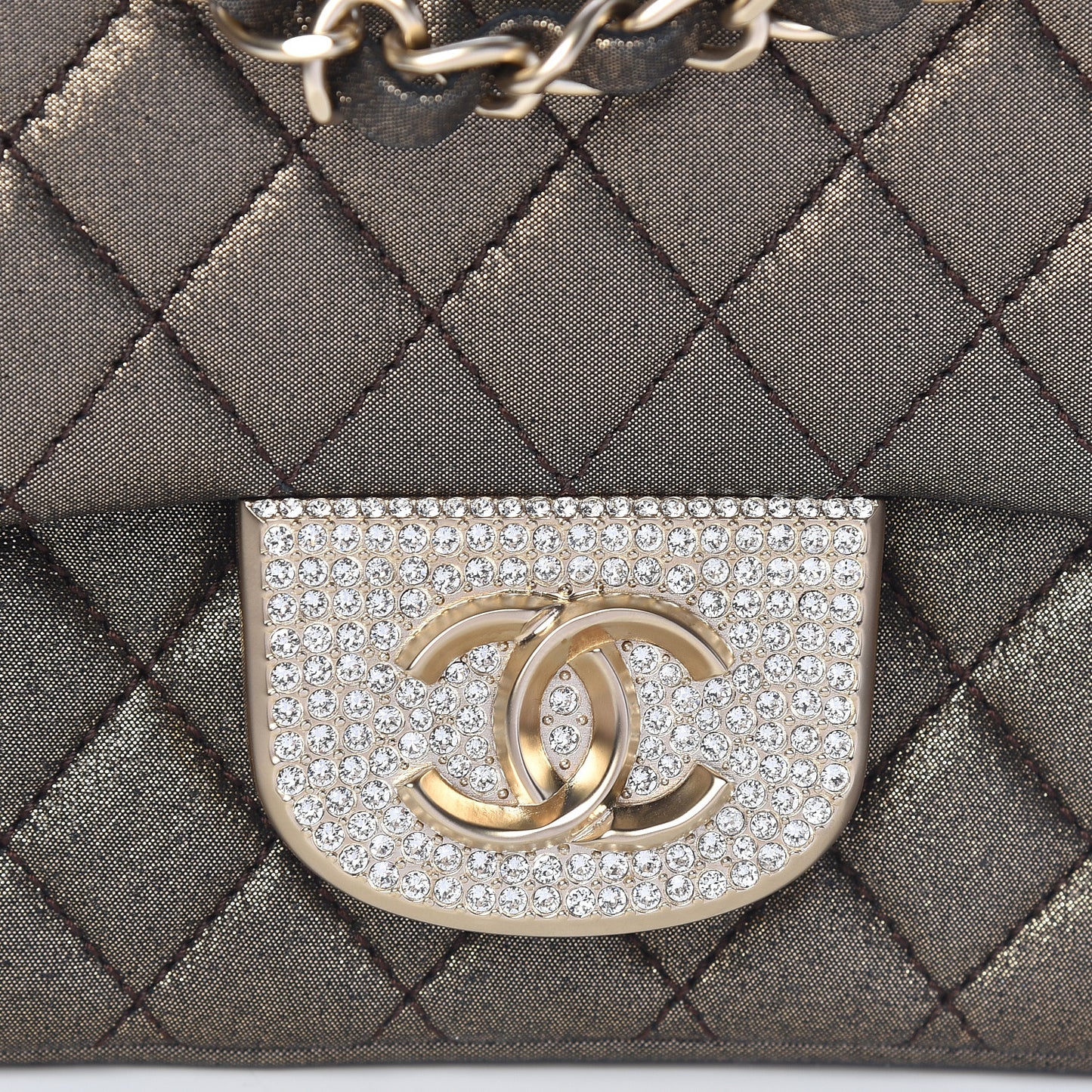 Iridescent Calfskin Quilted Crystal Mini Rectangular Flap Black Gold