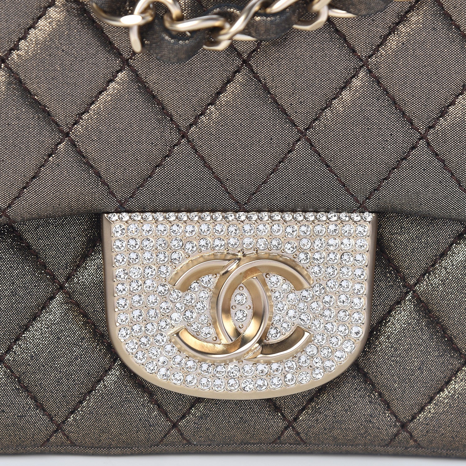 Chanel Iridescent Calfskin Quilted Crystal Mini Rectangular Flap Black Gold 8 of 11