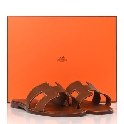 Hermes Box Calfskin Oran Sandals 36 Gold 9 of 9
