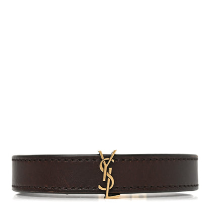 Saint Laurent Vegetable Tanned Calfskin Monogram Bracelet L Dark Brown Chocolate 1 of 4