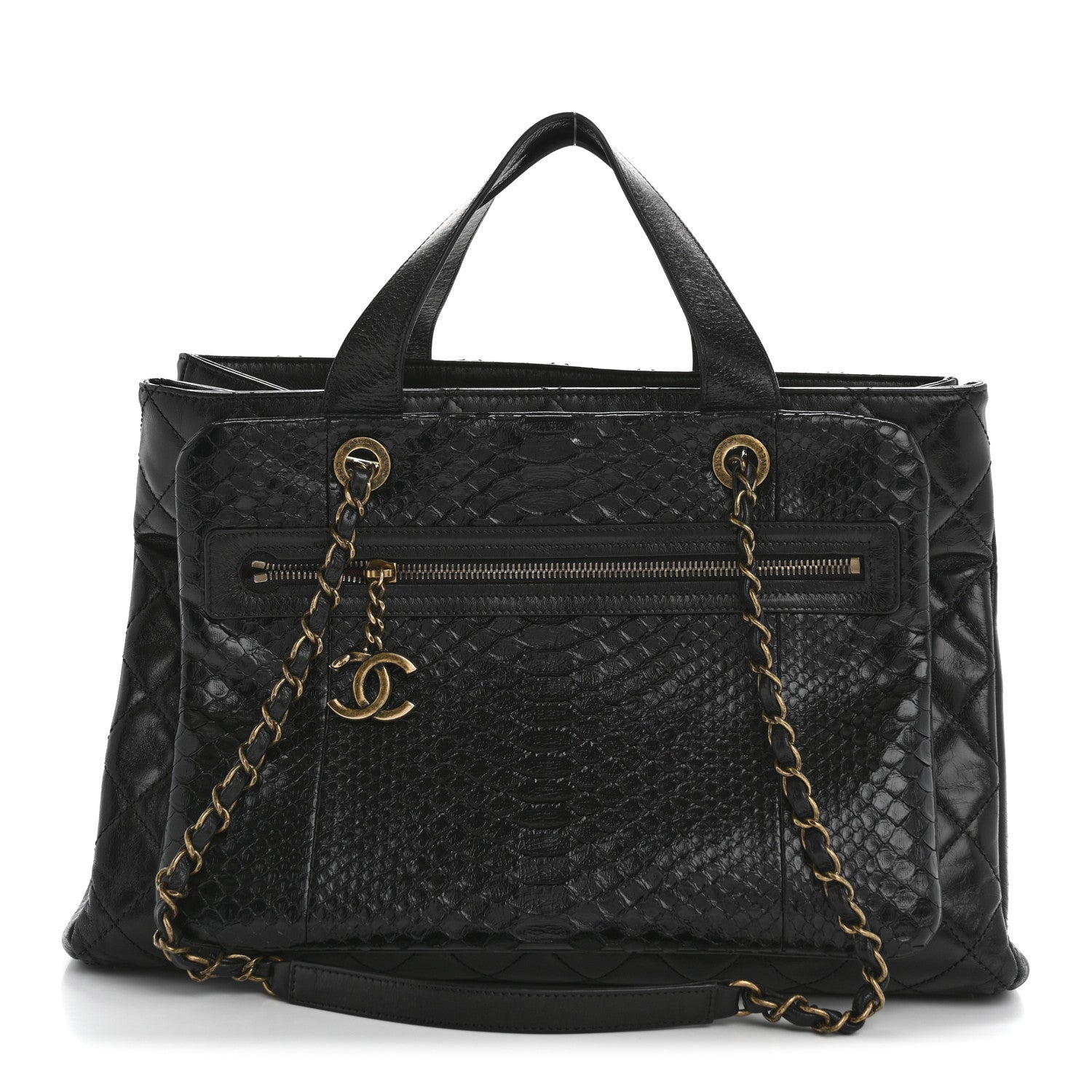 Chanel Snakeskin Glazed Calfskin Quilted Urban Mix Tote Black 1 of 16