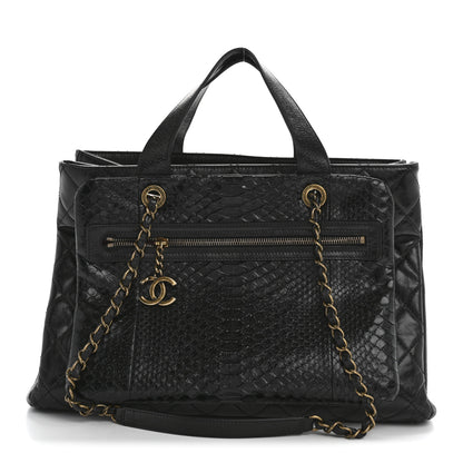 Chanel Snakeskin Glazed Calfskin Quilted Urban Mix Tote Black 1 of 16