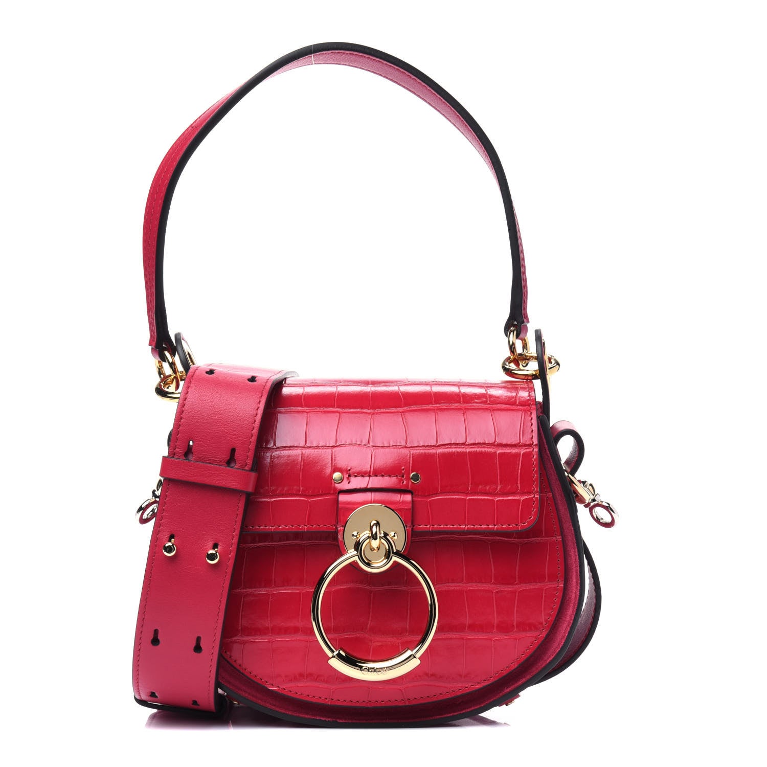 Chloe Calfskin Crocodile Embossed Small Tess Bag Crimson Pink 1 of 12