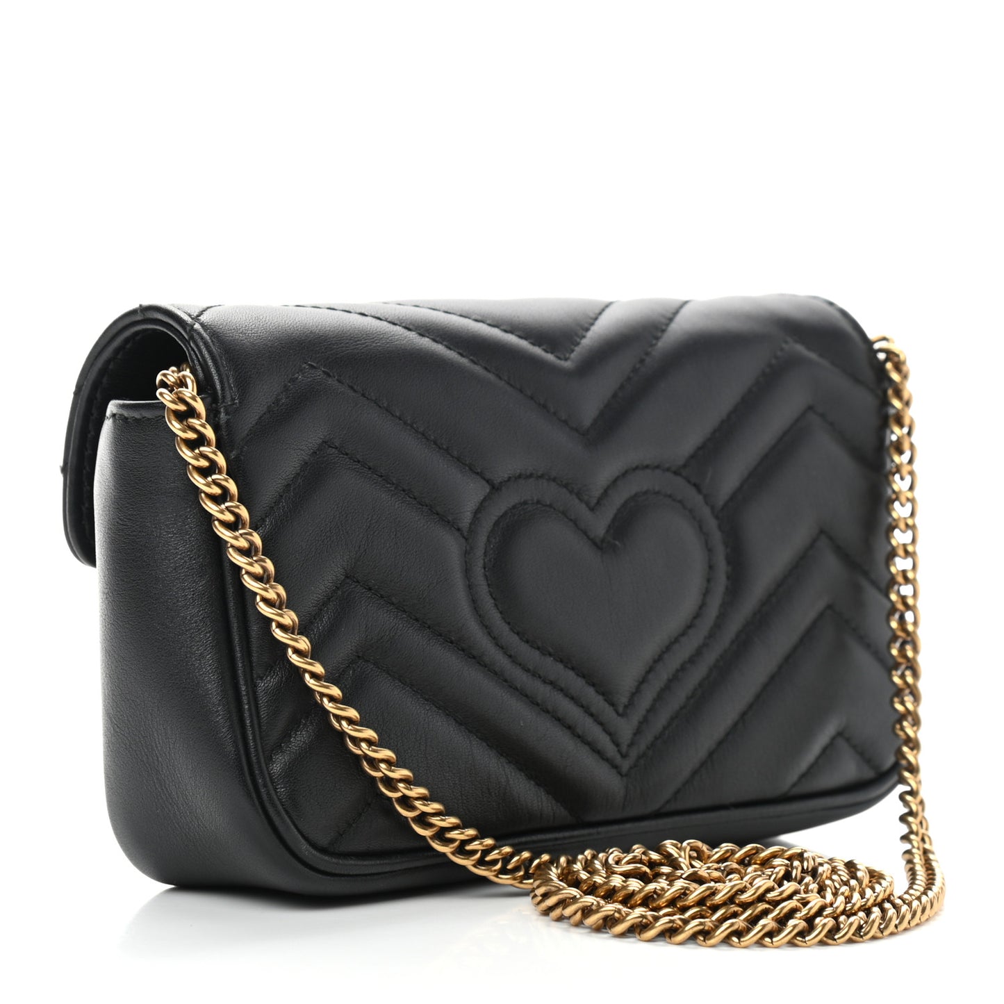 Calfskin Matelasse Super Mini GG Marmont Shoulder Bag Black